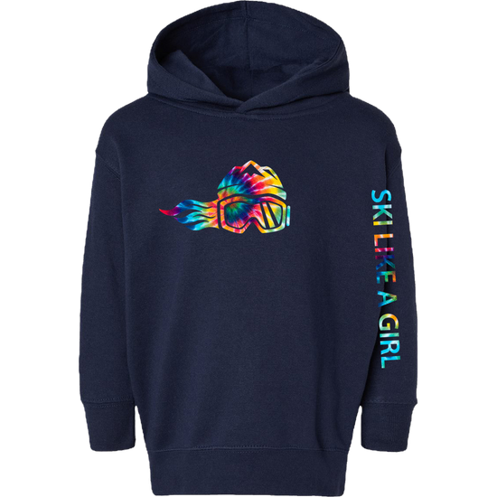 Ski Like A Girl Toddler Hoodie Navy Blue Tie-Dye
