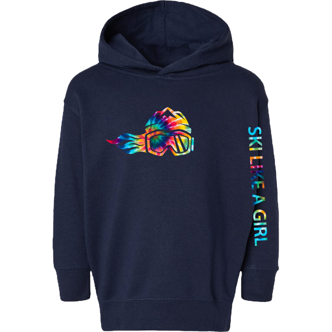 Ski Like A Girl Toddler Hoodie Navy Blue Tie-Dye