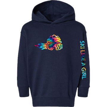 Ski Like A Girl Toddler Hoodie Navy Blue Tie-Dye