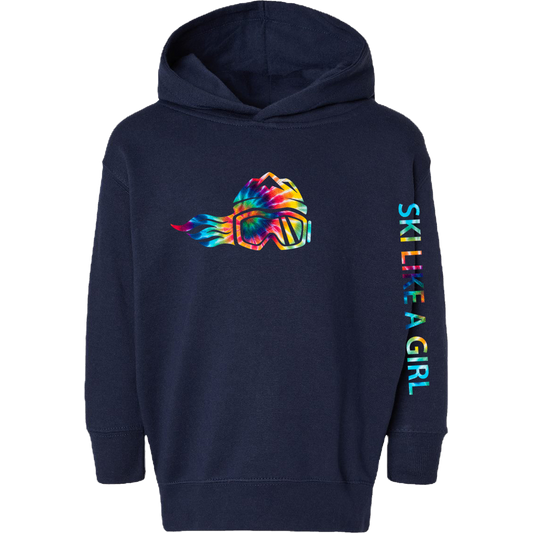 Ski Like A Girl Toddler Hoodie Navy Blue Tie-Dye