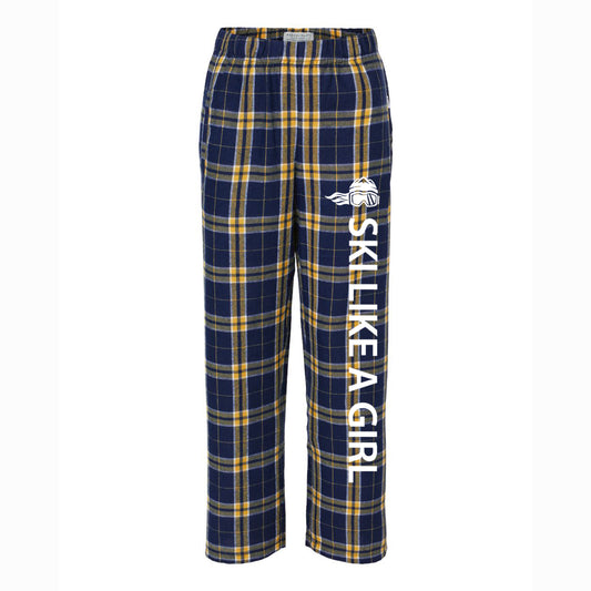 Ski Like A Girl Girl's Flannel Pajama Pants Navy Gold