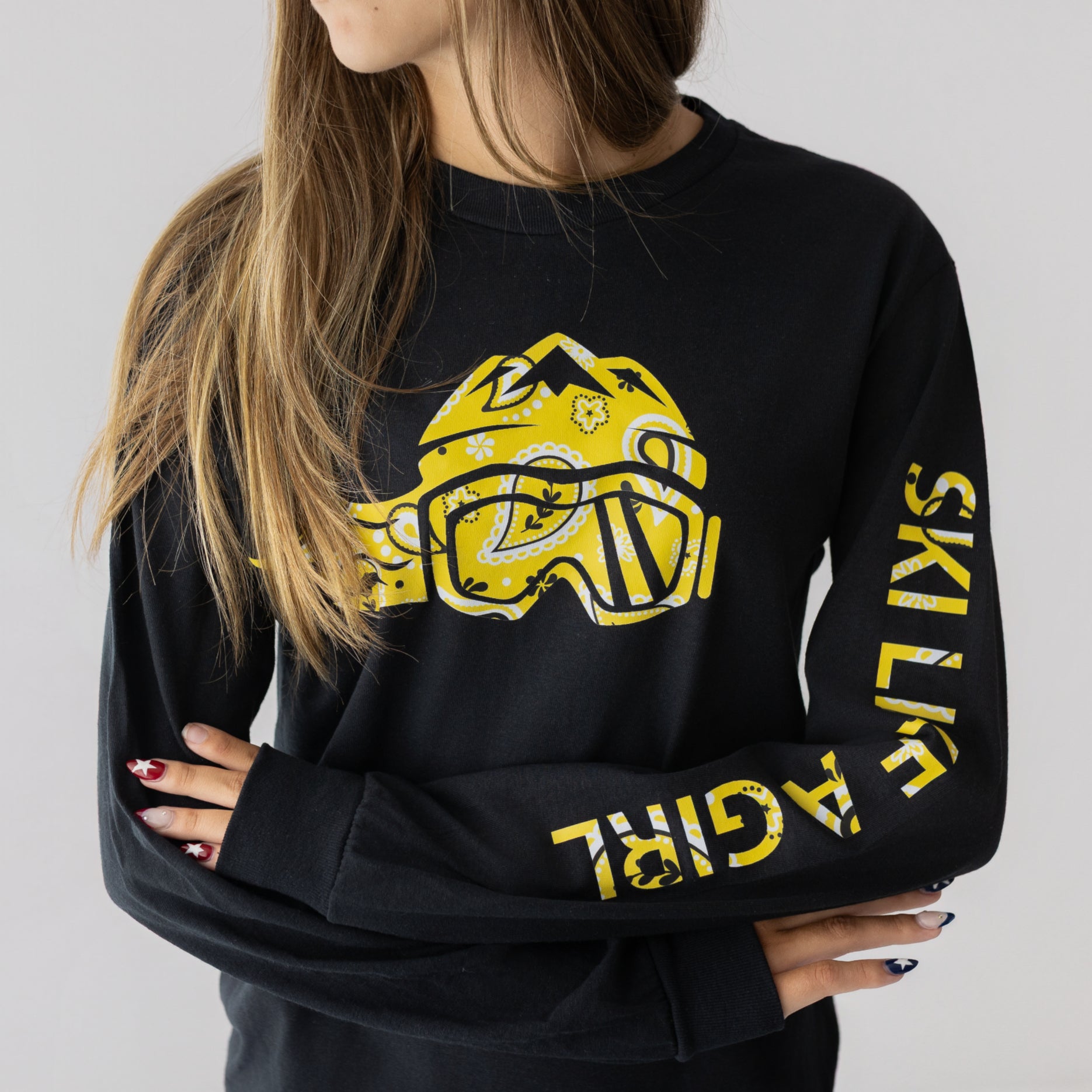 Ski Like A Girl Womens Long-Sleeve T-Shirt Black Paisley