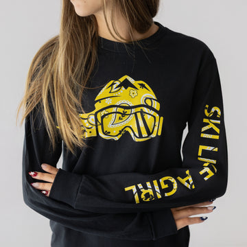 Ski Like A Girl Womens Long-Sleeve T-Shirt Black Paisley