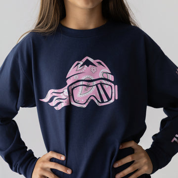 Ski Like A Girl Girls Long-Sleeve T-Shirt Navy Blue Paisley