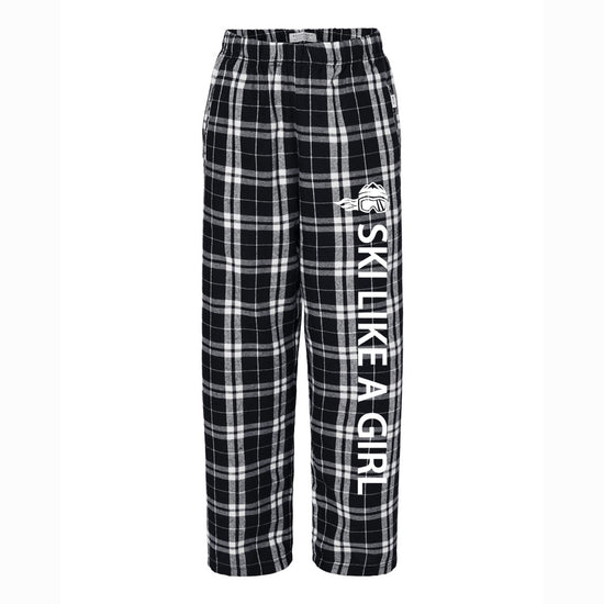 Ski Like A Girl Girl's Flannel Pajama Pants Black White
