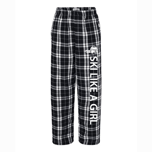Ski Like A Girl Girl's Flannel Pajama Pants Black White
