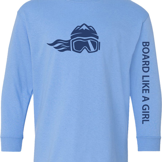 Board Like A Girl Girls Long Sleeve T-Shirt Carolina Blue Navy 