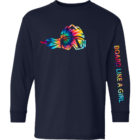 Board Like A Girl Girls Long Sleeve T-Shirt Navy Blue Tie-Dye 