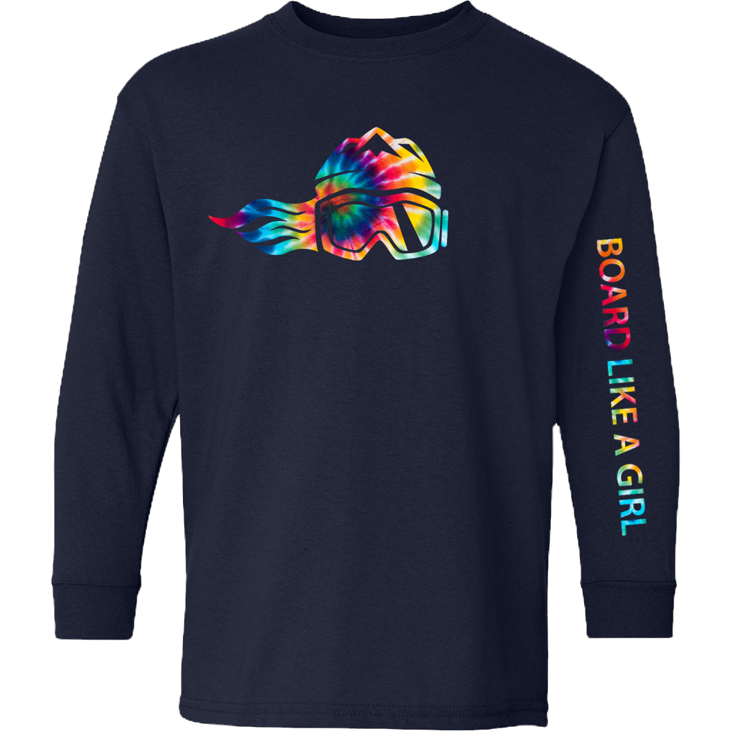 Board Like A Girl Girls Long Sleeve T-Shirt Navy Blue Tie-Dye 