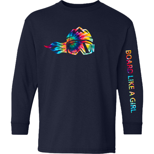 Board Like A Girl Girls Long Sleeve T-Shirt Navy Blue Tie-Dye 