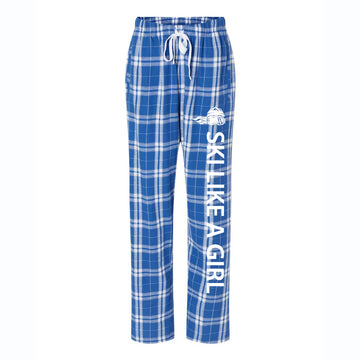 Ski Like A Girl Women's Flannel Pajama Pants Royal Silver Plaid (Overstock) image 0