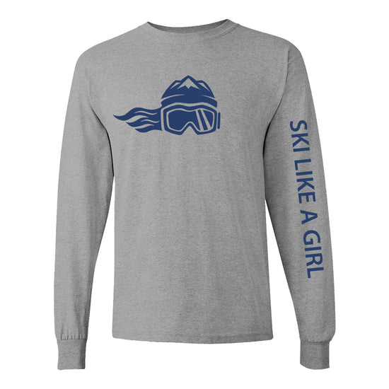 Ski Like A Girl Girls Long Sleeve T-Shirt Grey Navy Blue Logo