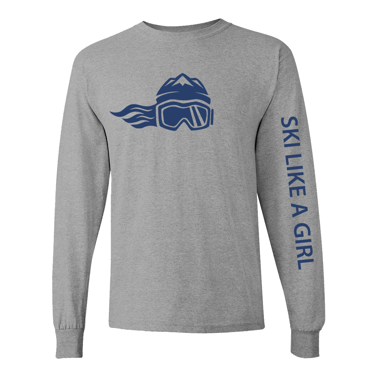 Ski Like A Girl Girls Long Sleeve T-Shirt Grey Navy Blue Logo