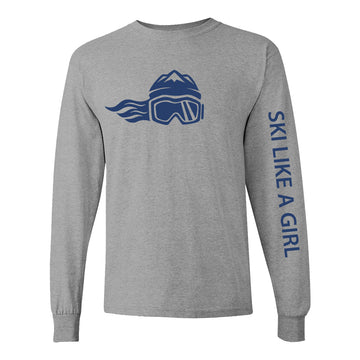 Ski Like A Girl Girls Long Sleeve T-Shirt Grey Navy Blue Logo