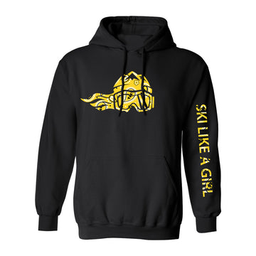 Ski Like A Girl Womens Hoodie Black Yellow Paisley