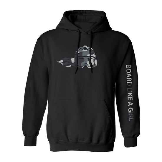 Board Like A Girl Womens Hoodie Black White Camo 