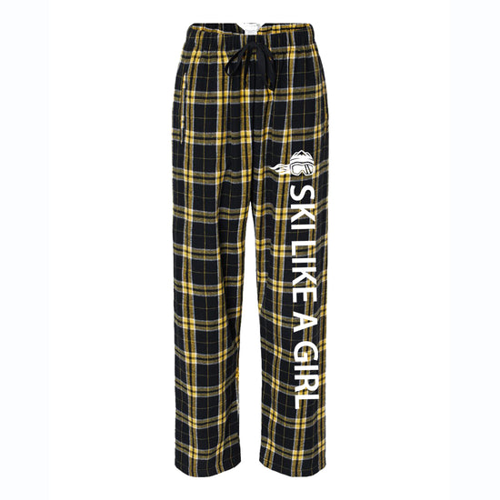 Ski Like A Girl Women's Flannel Pajama Pants Black Gold