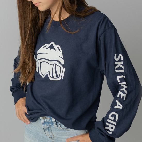 Ski Like A Girl Womens Long Sleeve T-Shirt Navy Blue