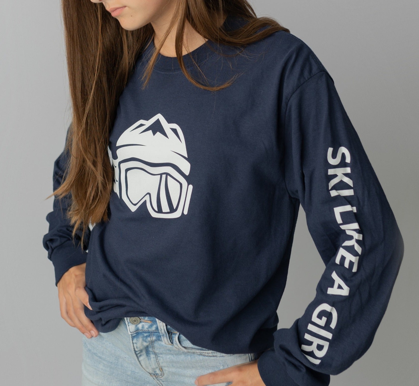 Ski Like A Girl Womens Long Sleeve T-Shirt Navy Blue