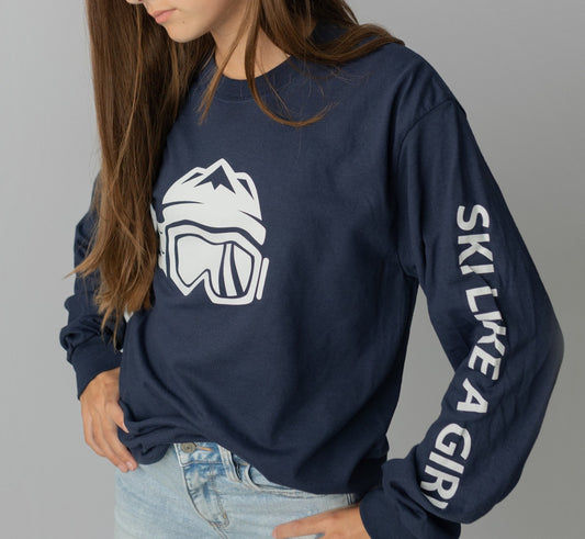 Ski Like A Girl Womens Long Sleeve T-Shirt Navy Blue