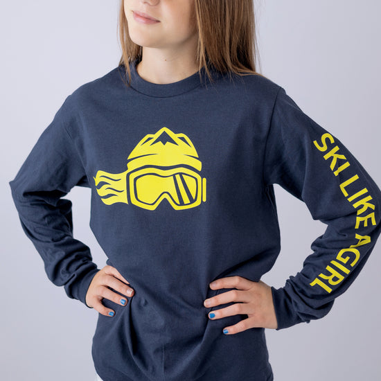 Ski Like A Girl Womens Long Sleeve T-Shirt Yellow Logo