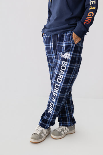 Board Like A Girl Women's Flannel Pajama Pants Navy Plaid