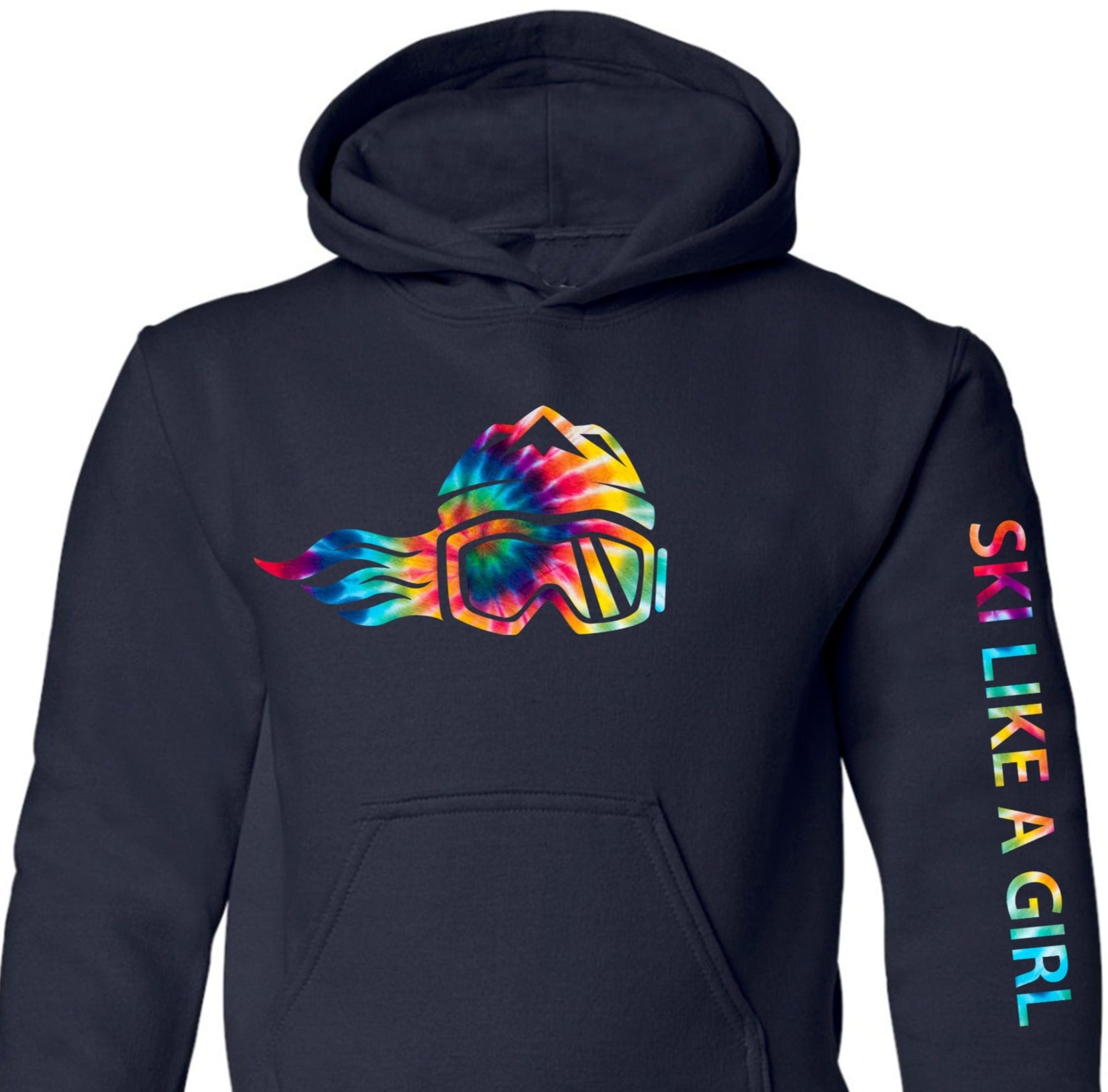 Ski Like A Girl Girls Hoodie Navy Blue Tie-Dye (Overstock) image 1