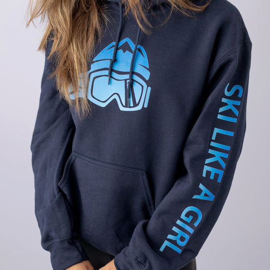 Ski Like A Girl Womens Hoodie "Ski Blue"
