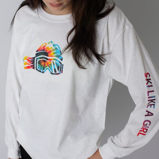 Ski Like A Girl Womens Long Sleeve T-Shirt Tie-Dye Logo