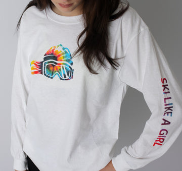 Ski Like A Girl Womens Long Sleeve T-Shirt Tie-Dye Logo