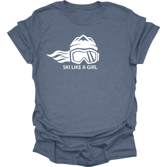 Ski Like A Girl Womens Short Sleeve T-Shirt - Heather Indigo Blue (Overstock) image 0