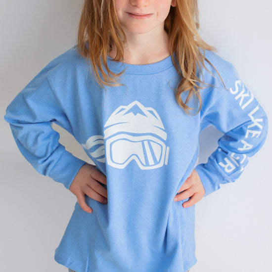 Ski Like A Girl Girls Long Sleeve T-Shirt Carolina Blue White