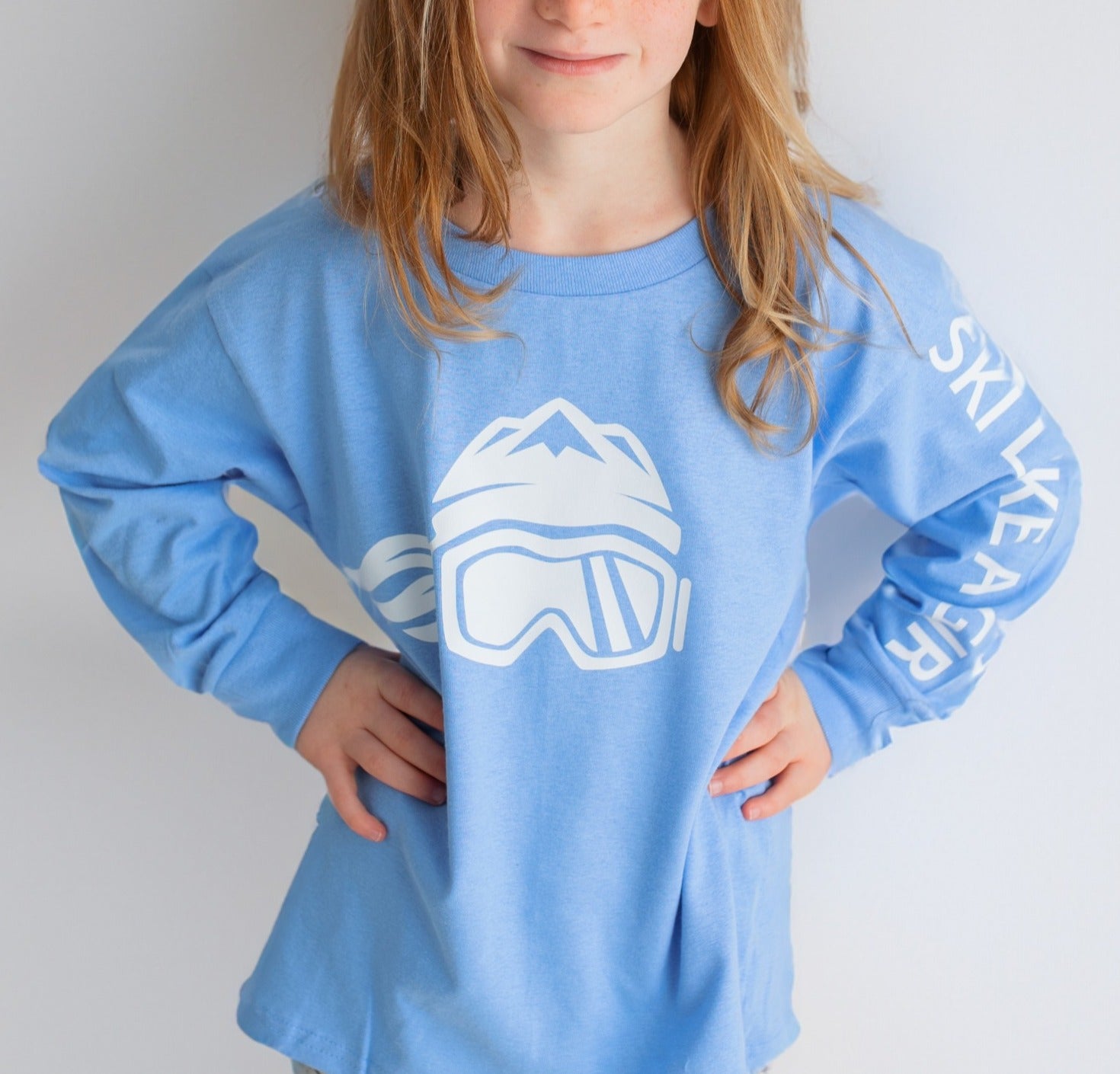 Ski Like A Girl Girls Long Sleeve T-Shirt Carolina Blue White