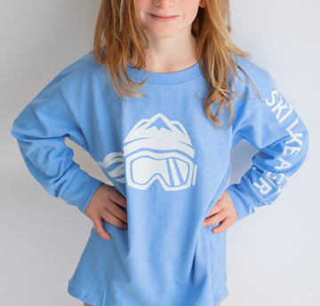 Ski Like A Girl Girls Long Sleeve T-Shirt Carolina Blue White