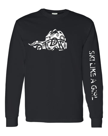 Ski Like A Girl Womens Long Sleeve T-Shirt Black White Paisley