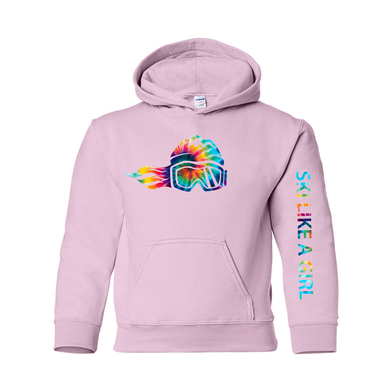 Ski Like A Girl Girls Hoodie Light Pink Tie-Dye (Overstock) image 1
