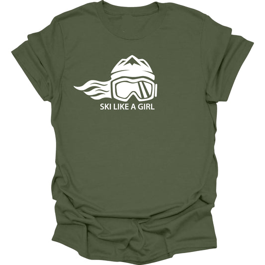 Ski Like A Girl Girls Short Sleeve T-Shirt - Military Green (Overstock) image 0