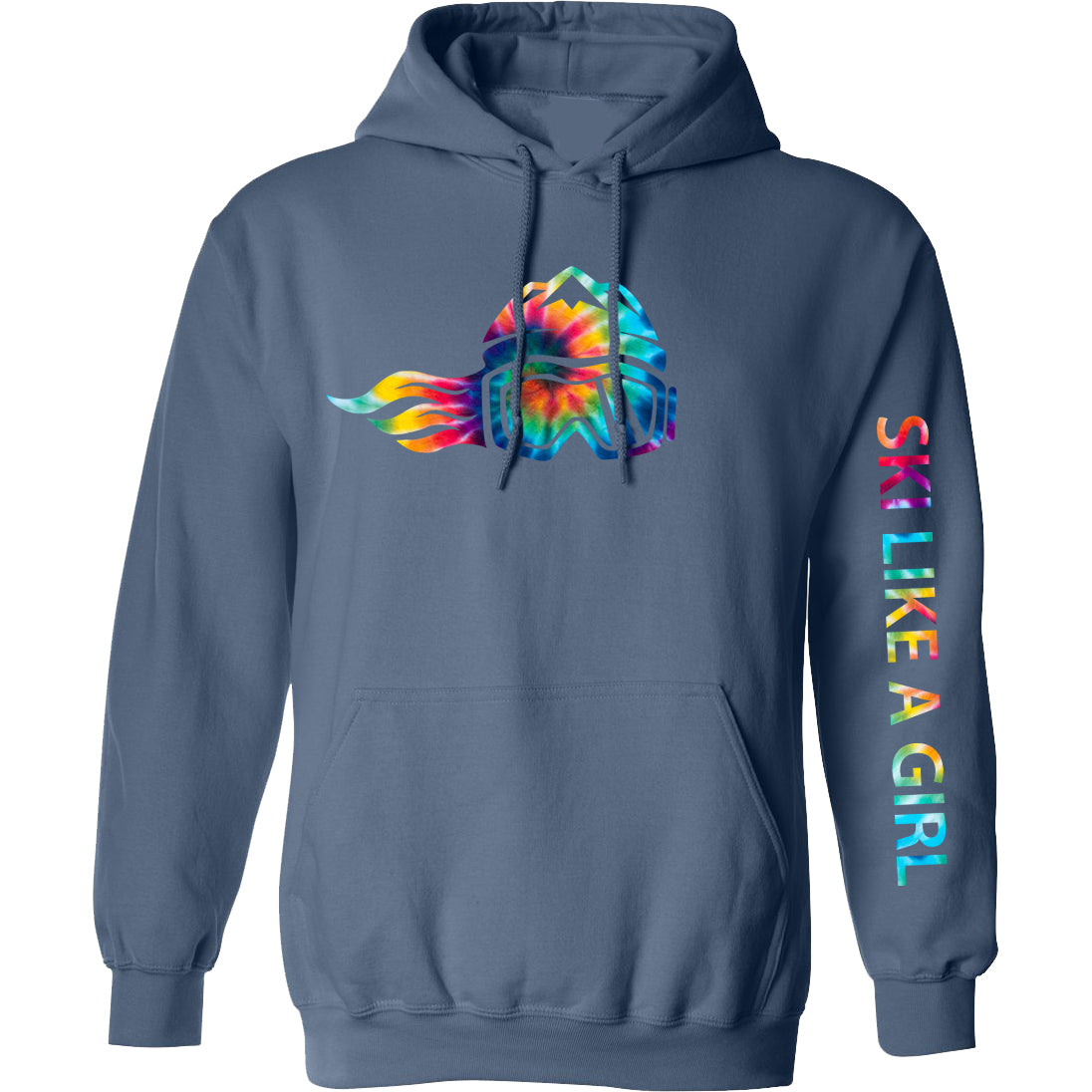 Ski Like A Girl Womens Hoodie Indigo Tie-Dye