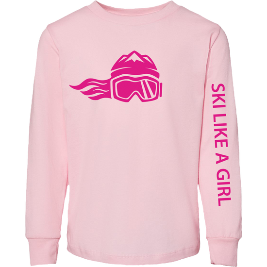 Ski Like A Girl Toddler Long Sleeve T-Shirt Pink/Hot Pink