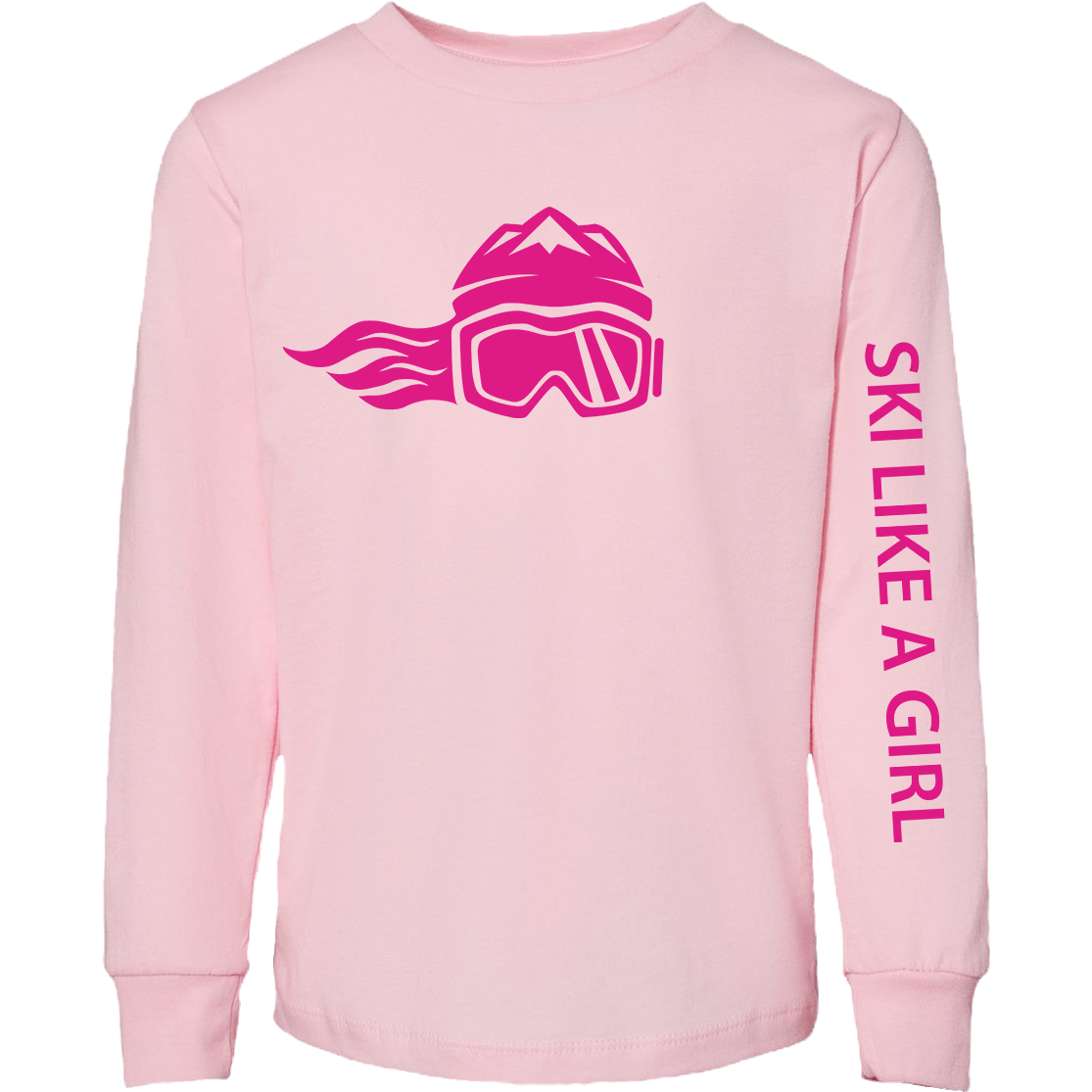 Ski Like A Girl Toddler Long Sleeve T-Shirt Pink/Hot Pink