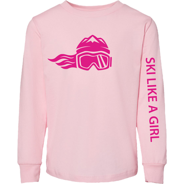 Ski Like A Girl Toddler Long Sleeve T-Shirt Pink/Hot Pink