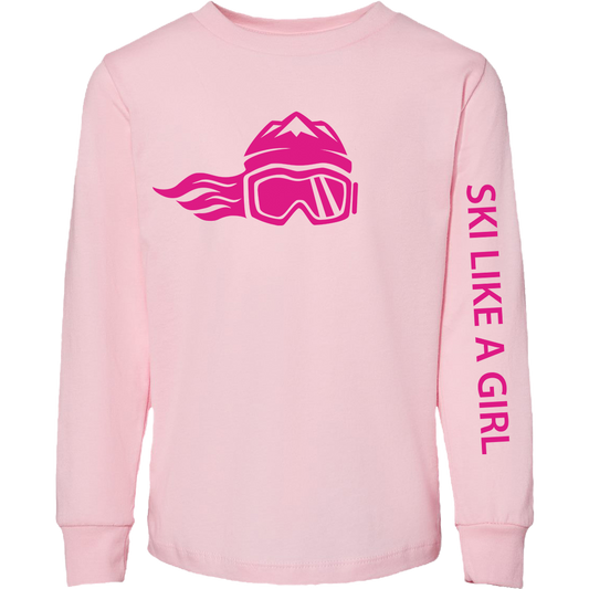 Ski Like A Girl Toddler Long Sleeve T-Shirt Pink/Hot Pink