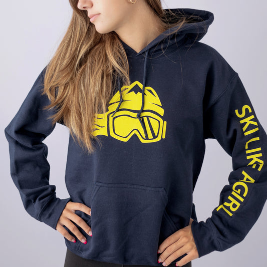 Ski Like A Girl Womens Hoodie Yellow Logo