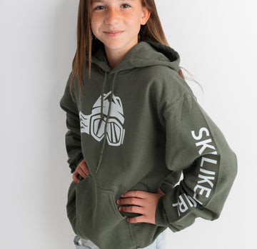 Ski Like A Girl Womens Hoodie Military Green