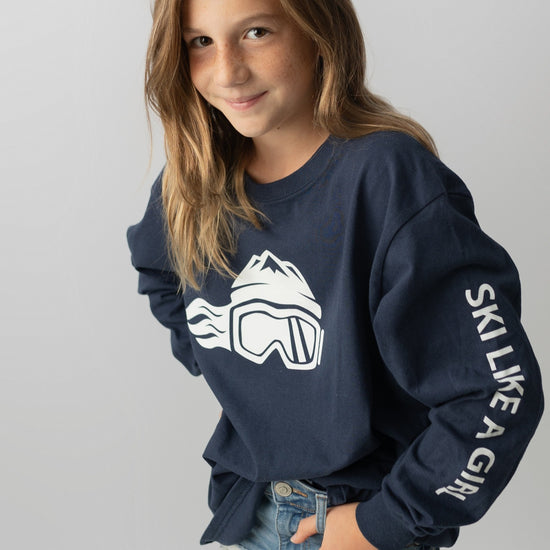 Ski Like A Girl Girls Long Sleeve T-Shirt Navy Blue