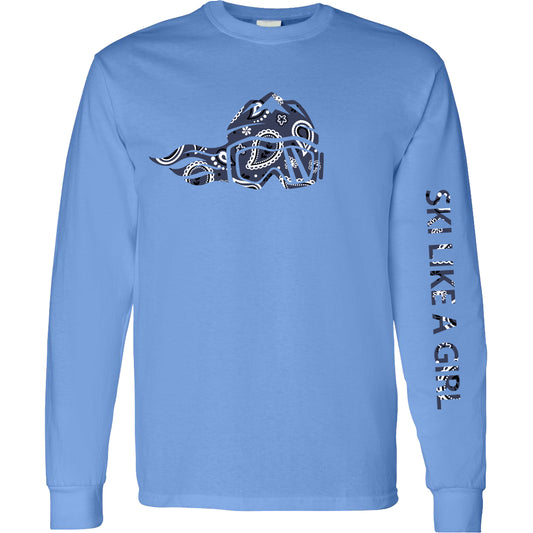 Ski Like A Girl Womens Long-Sleeve T-Shirt Carolina Blue Paisley image 1