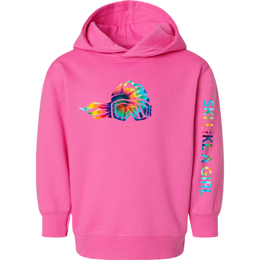 Ski Like A Girl Toddler Hoodie Pink Tie-Dye