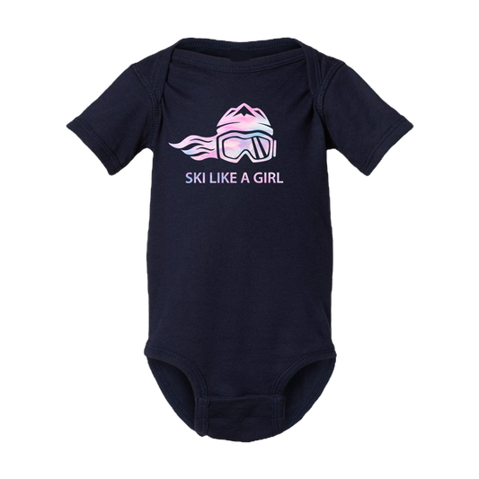 Ski Like A Girl Baby Bodysuit Cotton Candy