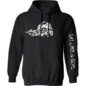 Ski Like A Girl Womens Hoodie Black White Paisley