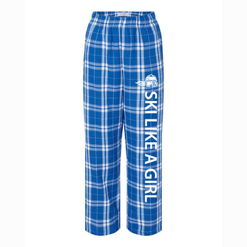 Ski Like A Girl Girl's Flannel Pajama Pants Royal Silver Plaid